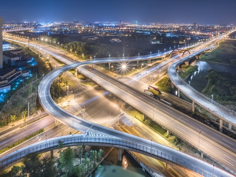 Aerial View of Shanghai overpass at Night