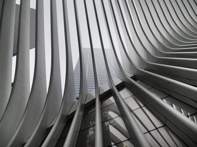A beautiful black and white upshot of New York City Subway's WTC Cortlandt station also known as Oculus